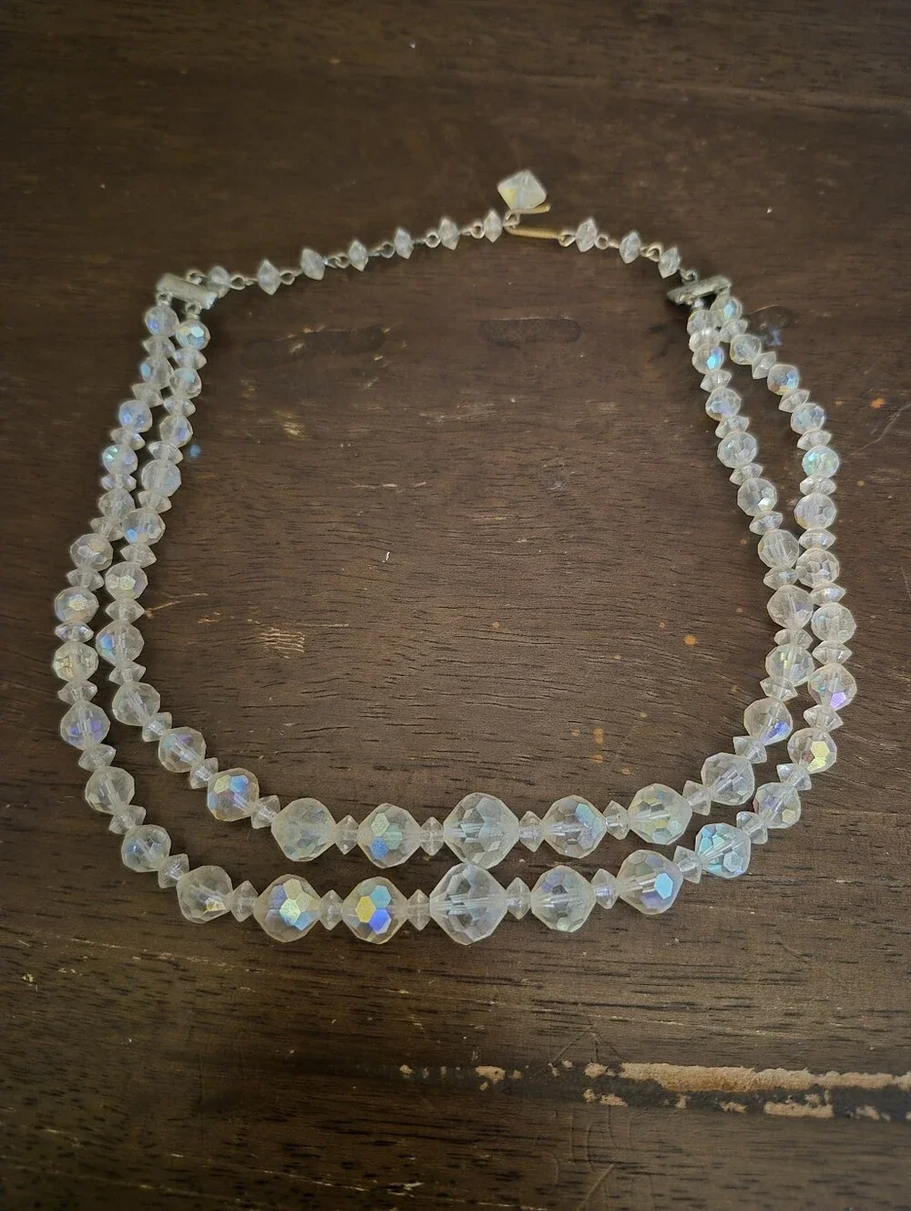 Aurora Crystal Bead Double-Strand Necklace - Clear Iridescent